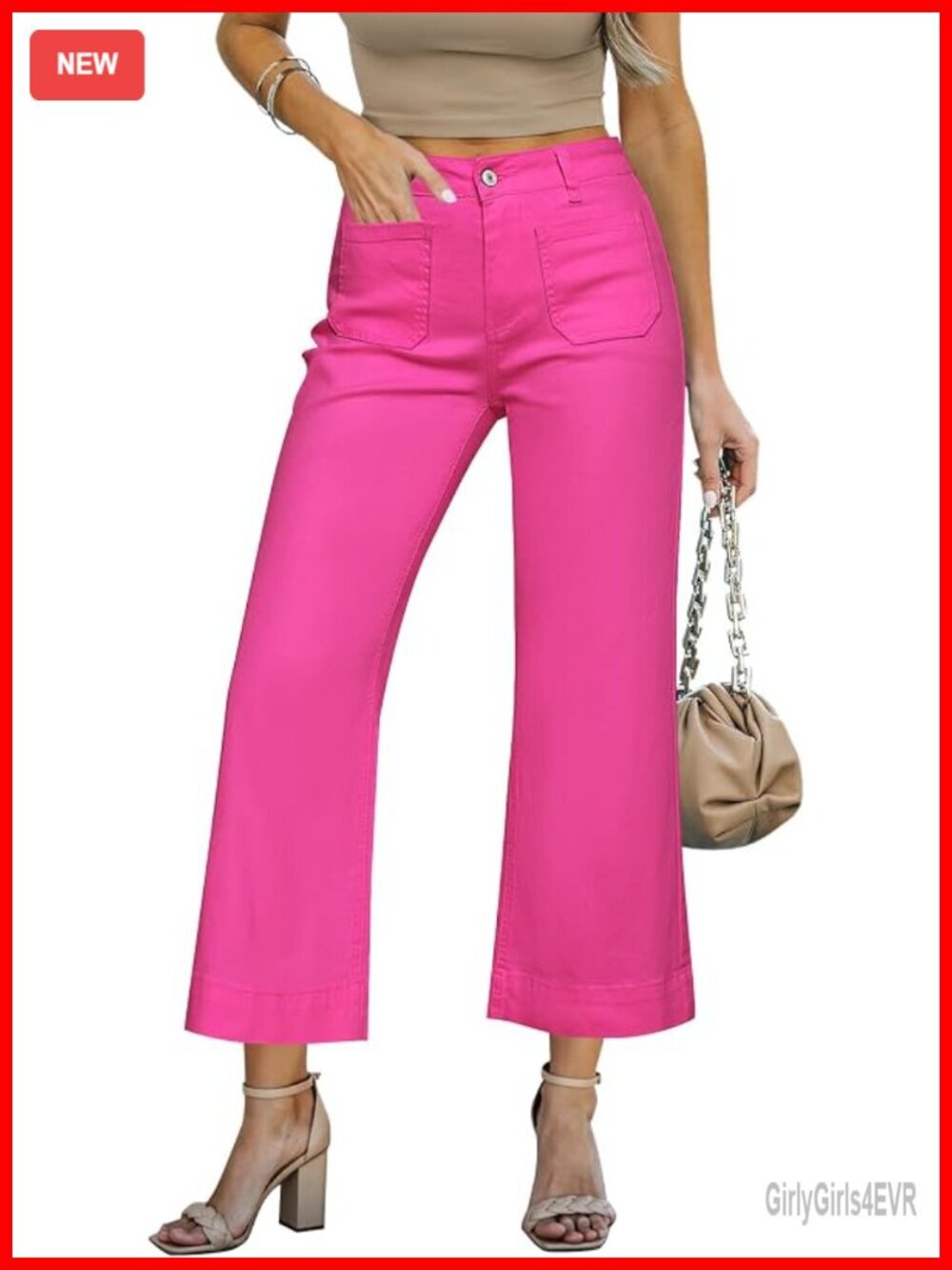 High Waisted Wide Leg Cropped Jeans Stretchy Denim Front Pockets 4 Pockets